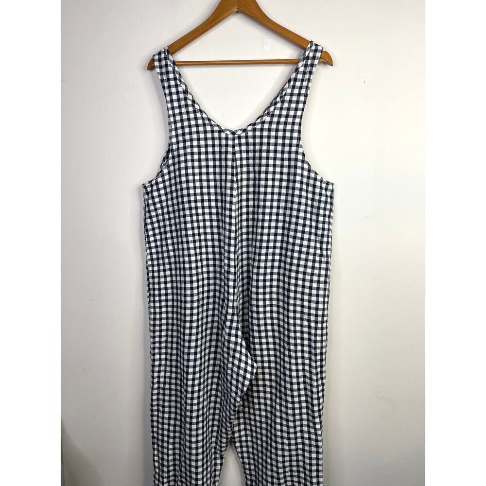 Nettle Studios Everyday Overalls Jumpsuit Navy Blue Gingham Check Cropped M - Picture 7 of 11